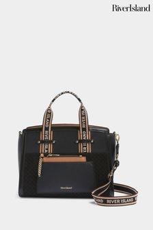 River Island Black Black Webbing Handle Front Pocket Tote Bag (E73056) | 24,980 Ft