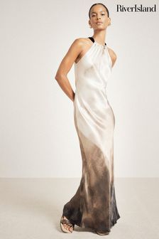 River Island Grey Halter Ombre Slip Dress (E73087) | $123