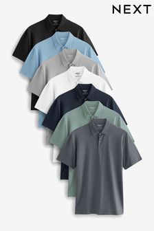 Black/Navy/White/Charcoal/Grey/Sage Green/Blue - Jersey Polo Shirt 7 Pack (E73845) | 375 د.إ
