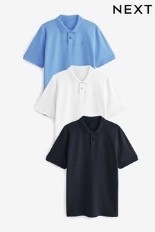 White/Navy/Blue Jersey Pique Polo Shirts 3 Pack (E73857) | kr780