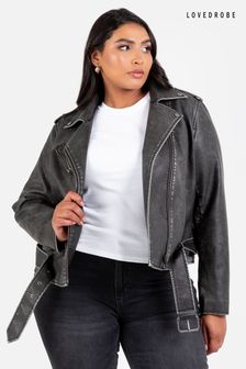 Lovedrobe Distressed Biker Black Jacket With Belt And Pockets (E74148) | $118