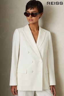 Reiss White Leanna Wool Blend Double Breasted Tux Blazer (E74273) | €395