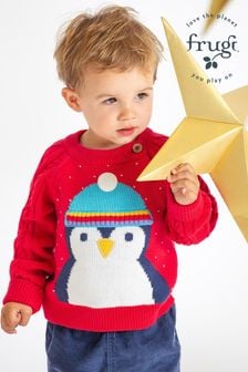 Frugi Boys Red Penguin Knitted Jumper (E74412) | DKK345 - DKK385