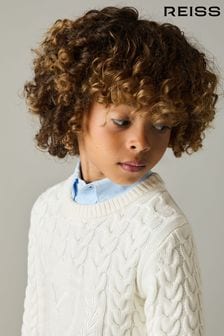 Reiss Off White Victor 9-13 yrs Logo-Embroidered Cabled Jumper with Cotton and Wool (E74997) | OMR33