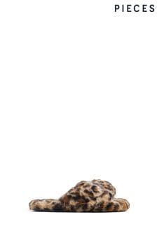 PIECES Black Leopard Fluffy Mule Slippers (E75134) | DKK260