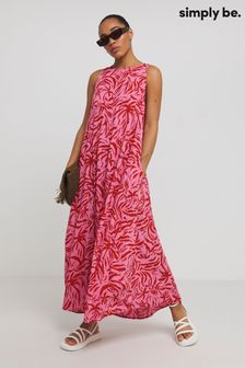 Simply Be Pink Crinkle Trapeze Maxi Dress (E75633) | LEI 233