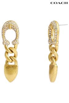 COACH Gold Tone Signature C Buckle Chain Drop Earrings (E75836) | 956 SAR