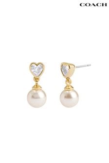 COACH Gold Tone Heart Pearl Drop Earrings (E75838) | ￥9,690