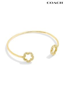 COACH Gold Tone Signature Pavé Tea Rose Cuff Bracelet (E75880) | 797 SAR