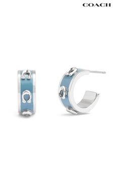 COACH Silver Tone Signature C Enamel Huggie Earrings (E75897) | MYR 450