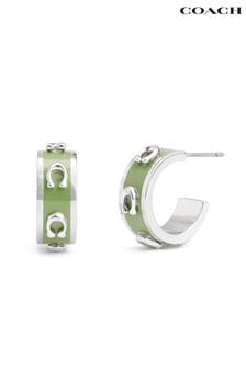 COACH Silver Tone Signature C Enamel Huggie Earrings (E75898) | MYR 450