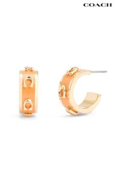 COACH Gold Tone Signature C Enamel Huggie Earrings (E75902) | ￥13,210