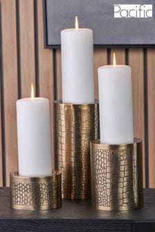 Pacific Antique Brass Croc Print Metal Candle Holder Set of 3 (E76115) | €81