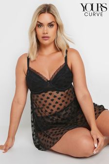 Yours Curve Black Heart Mesh Underwired Babydoll (E76243) | TRY 1.138