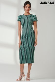 Jolie Moi Green Ruched Bodycon Midi Dress (E76427) | SGD 106
