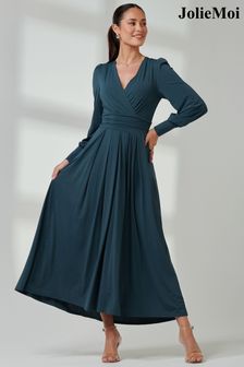 Jolie Moi Green Long  Sleeve Soft Silky Jersey Maxi Dress (E76432) | SGD 184
