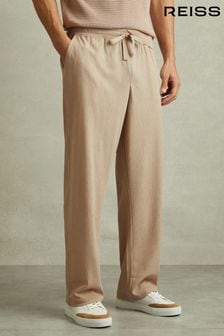 Reiss Oatmeal Anzac Textured Crepe Drawstring Trousers (E77062) | ₪ 642