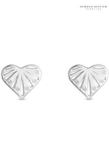 Simply Silver Tone 925 Cubic Zirconia Sunburst Heart Stud Earrings