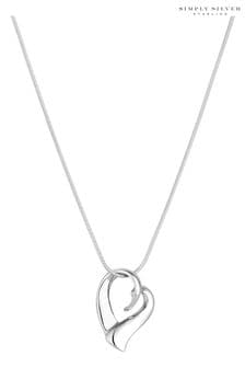 Simply Silver Silver Tone Sterling 925 Polished Open Tapered Heart Pendant Necklace (E77626) | €51