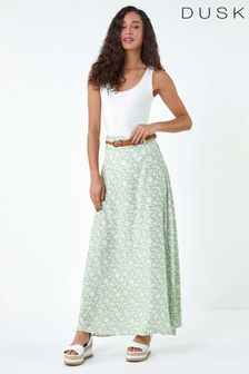 Dusk Green Ditsy Floral Belted Maxi Skirt (E77739) | €44
