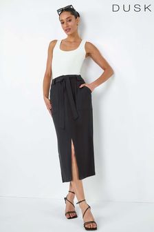 Dusk Black Belted A-Line Midi Skirt (E77755) | €44