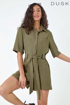 Dusk Green Button Through Belted Pocket Playsuit (E78046) | €60