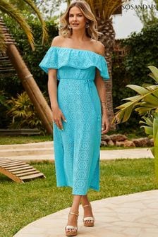 Sosandar Blue Crochet Bardot Maxi Dress (E78085) | kr1 560