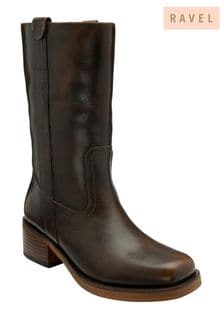 Ravel Brown Leather Zip-Up Mid-Calf Boots (E78466) | AED757