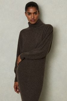 Reiss Chocolate Winslet Roll-Neck Knitted Midi Dress With Cashmere (E78653) | ₪ 1,371