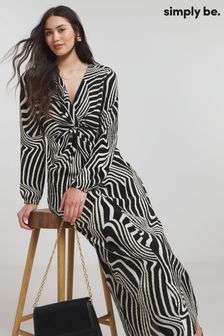 Simply Be Black Plisse Knot Front Midi Dress (E78694) | INR 5,864