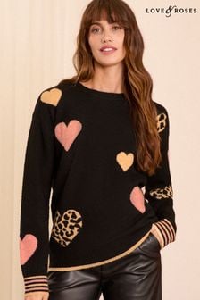 Love & Roses Black Multi Cosy Crew Neck Longline Jumper (E79135) | €54