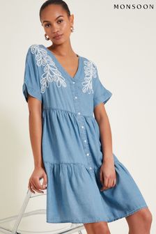 Monsoon Blue Lace Embroidered Dress (E79455) | €102