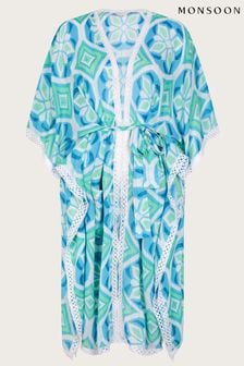 Monsoon Green Mosaic Print Belted Kimono (E79493) | kr820