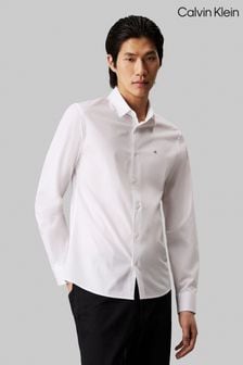 Calvin Klein White Poplin Stretch Slim Casual Shirt (E79502) | $206