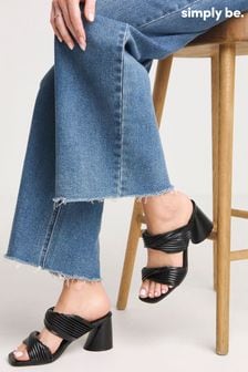 Simply Be Black Wide Fit Pleated Twist Strap Heeled Sandals (E79887) | $65