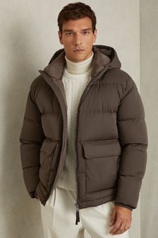 Reiss Brown/Stone Cranum Quilted Shell Puffer Down Jacket (E80205) | $527