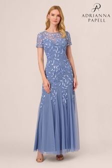 Adrianna Papell Blue Bead Long Dress With Godets (E80932) | kr5 470