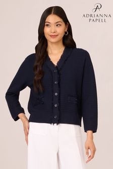 Adrianna Papell Blue Knit Frayed Waffle Crop Cardigan Sweater (E80933) | ₪ 397