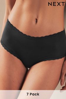 Black Midi Microfibre and Lace Trim Knickers 7 Pack (E81135) | €36