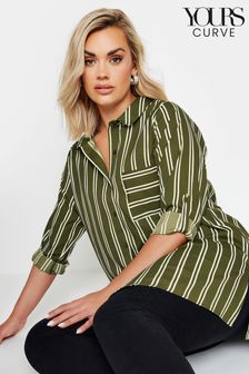 Yours Curve Green Boyfriend Stripe Shirt (E82985) | kr570