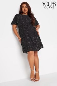 Yours Curve Black Luxe Sequin Hand Embellished Cold Shoulder Cape Dress (E83007) | $197