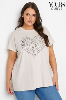 Yours Curve Natural Positivity Heart T-Shirt (E83028) | kr400