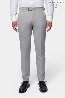 Peckham Rye Grey Regular Fit Linen Blend Trousers (E83087) | $163