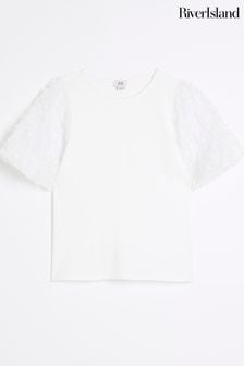 River Island Girls Floral Mesh Sleeve T-shirt (E83189) | ￥3,160