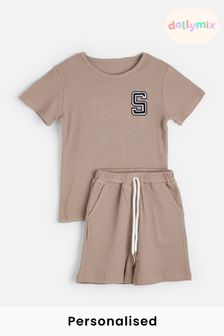 Alphabet Personalised Ribbed 2-piece Brown Set (E83337) | 39 €