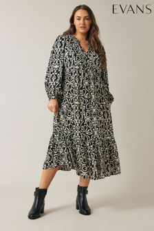 Evans Damask Print Black Dress (E83346) | ￥10,460