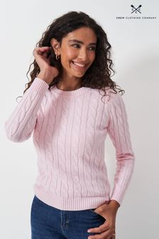 Crew Clothing Company Pink Chunky Cable Knit Crew Neck Jumper (E83526) | 376 SAR