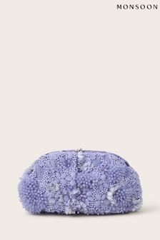 Monsoon Purple Hand-Embellished Floral Clutch (E83542) | SGD 135