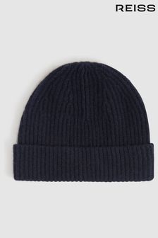 Reiss Dark Navy Guernsey Atelier Ribbed-Cashmere Beanie (E84207) | $124