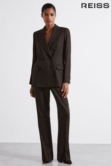 Reiss Brown Lena Atelier Double-Breasted Virgin-Wool Blend Suit Jacket (E84642) | €507